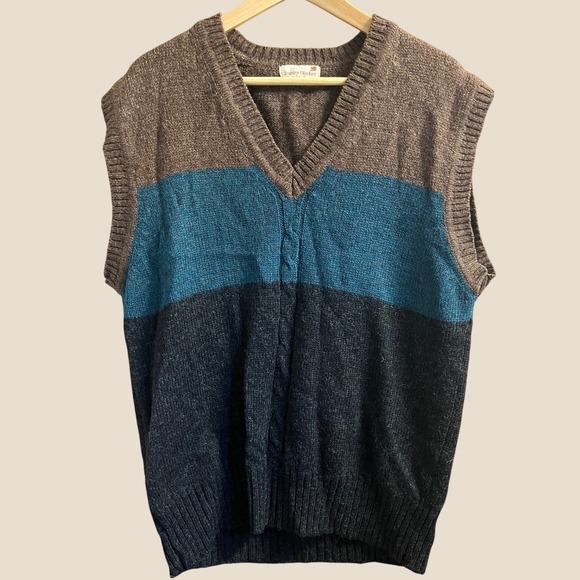 Stanley Blacker Other - Stanley Blacker Sweater Vest Mens XL Brown Teal Grey Colorblock V-Neck Wool Feel